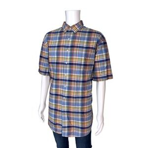 Ralph Lauren Button Down Men 2XLT Blue Plaid Excellent Short Sleeve Top